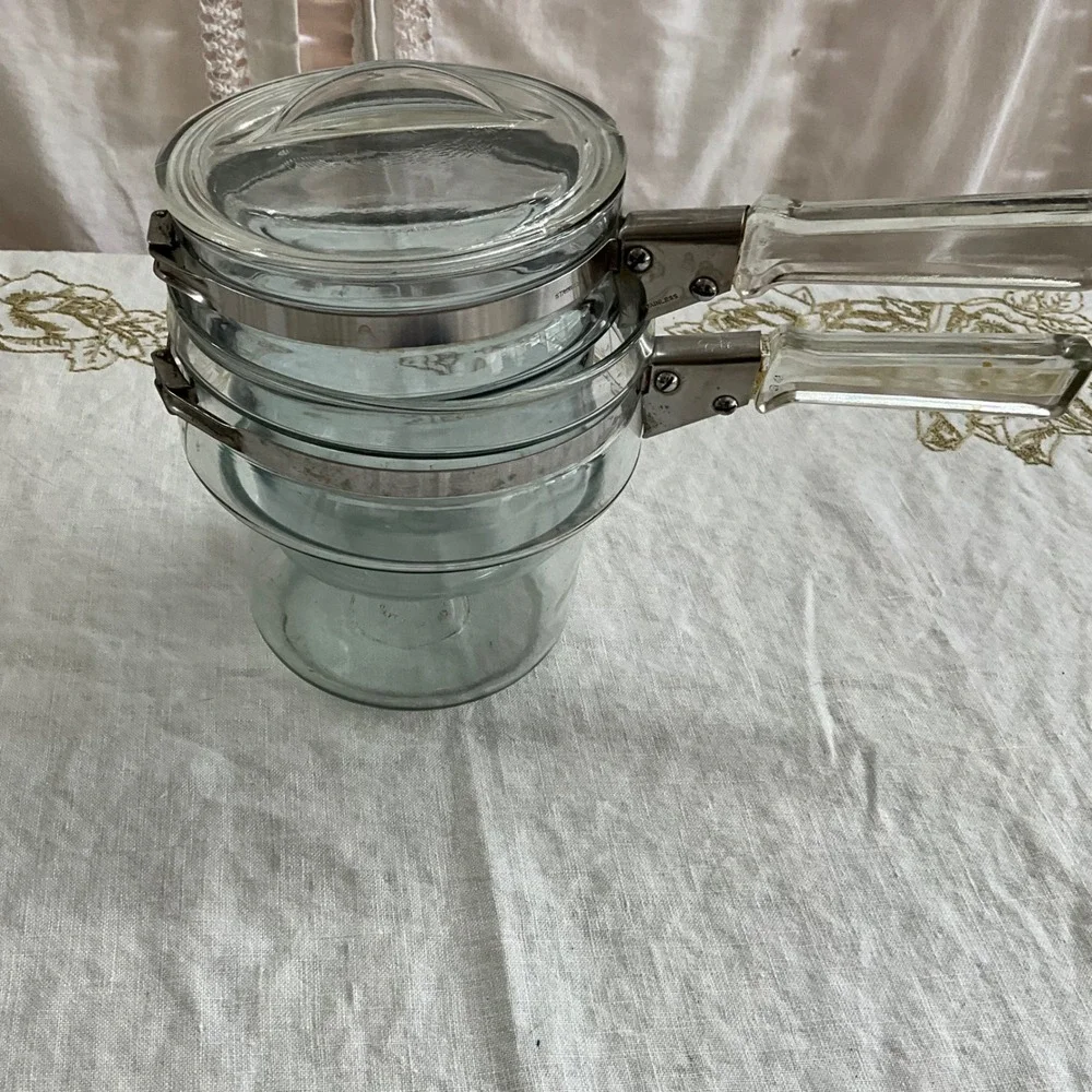 Vintage Pyrex Flameware Glass Double Boiler 1.5 Qt 6762-U 6862 with Lid USA